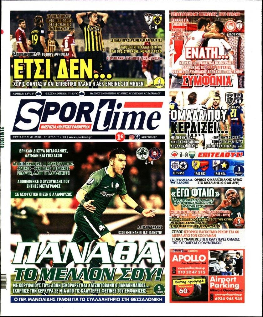 Πρωτοσέλιδο εφημερίδας Sportime
