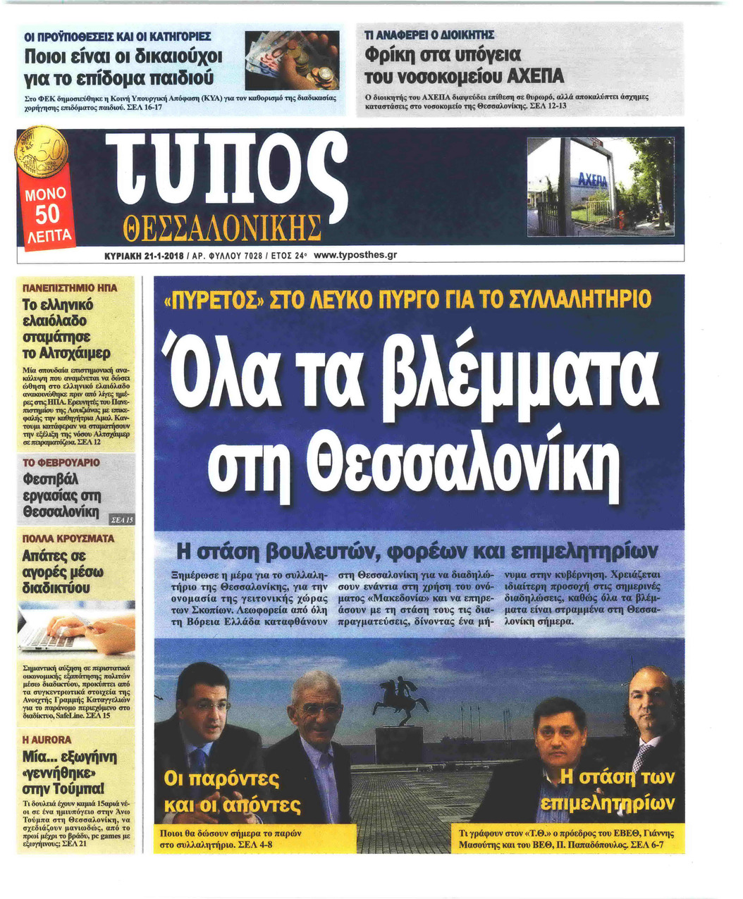 Πρωτοσέλιδο εφημερίδας Τύπος Θεσσαλονίκης