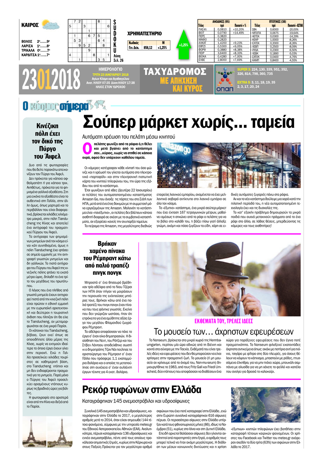 Οπισθόφυλλο εφημερίδας Ταχυδρόμος