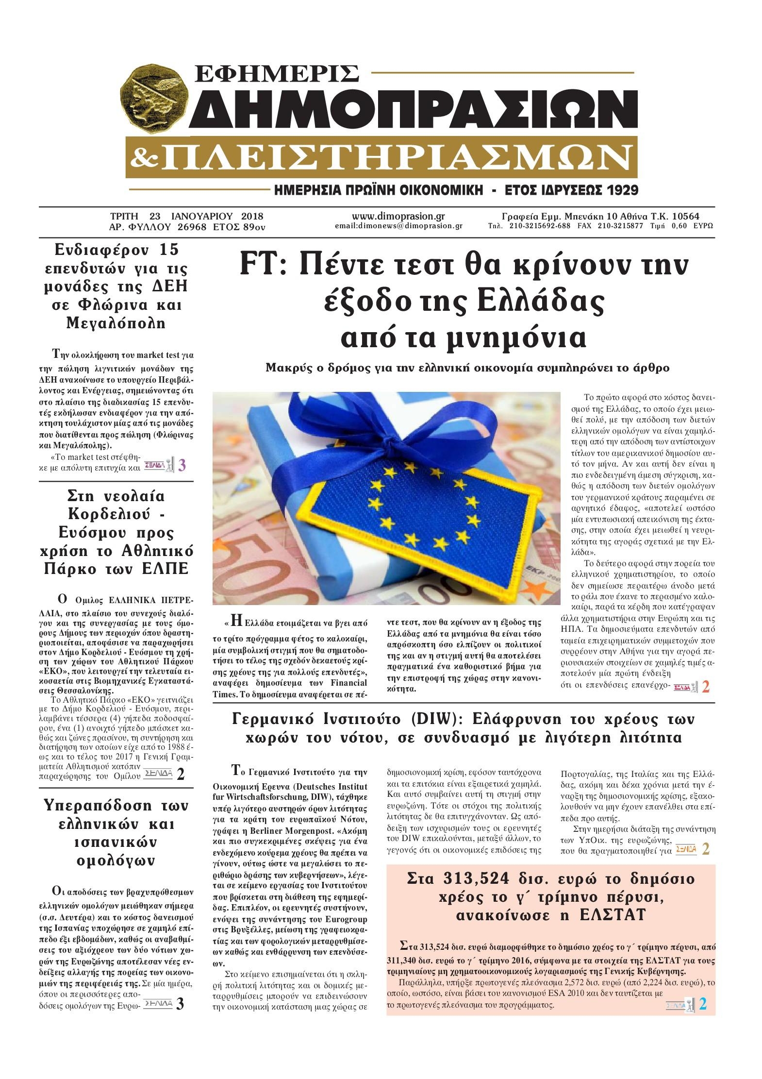 Πρωτοσέλιδο εφημερίδας Δημοπρασιών