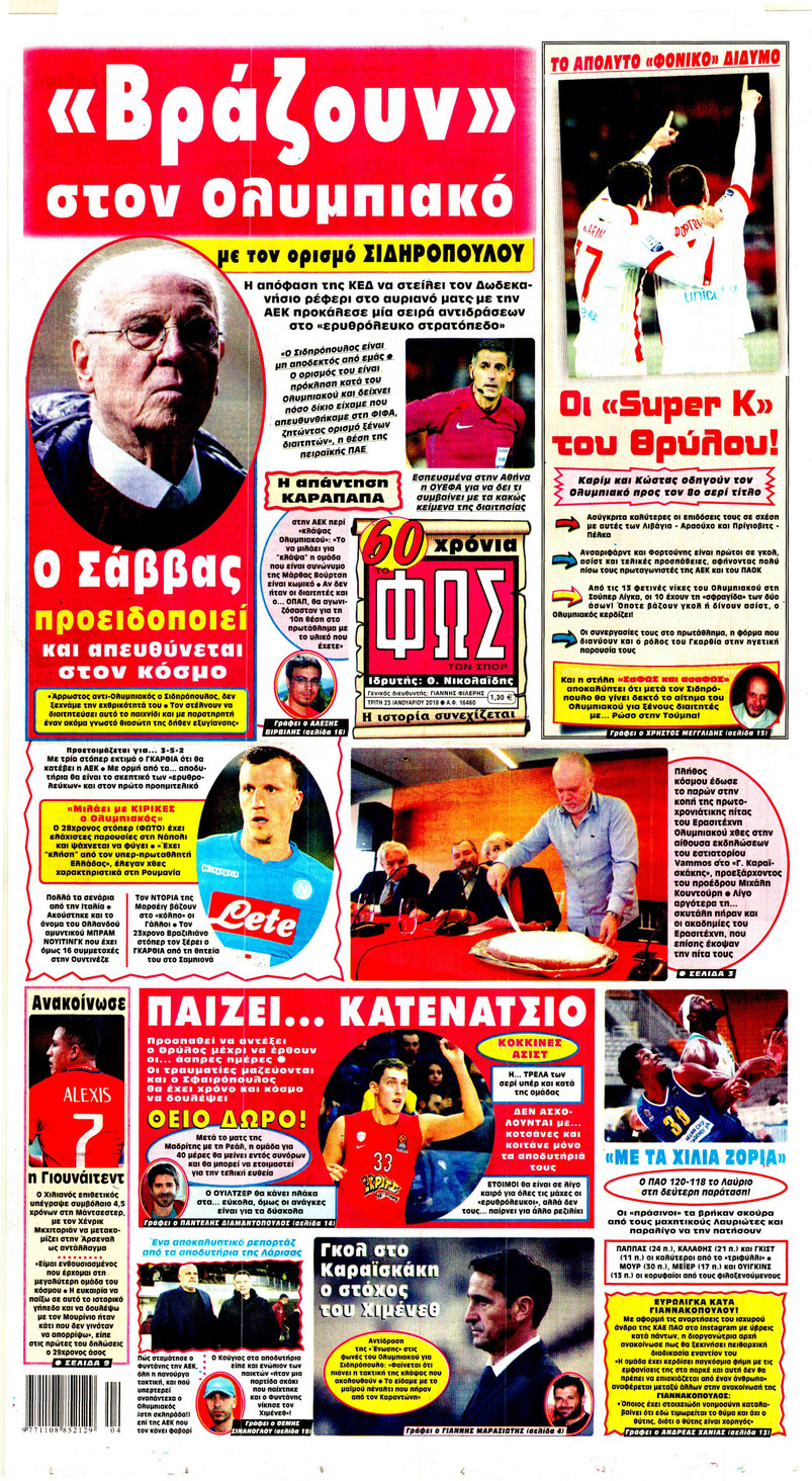 Πρωτοσέλιδο εφημερίδας Φως των σπορ