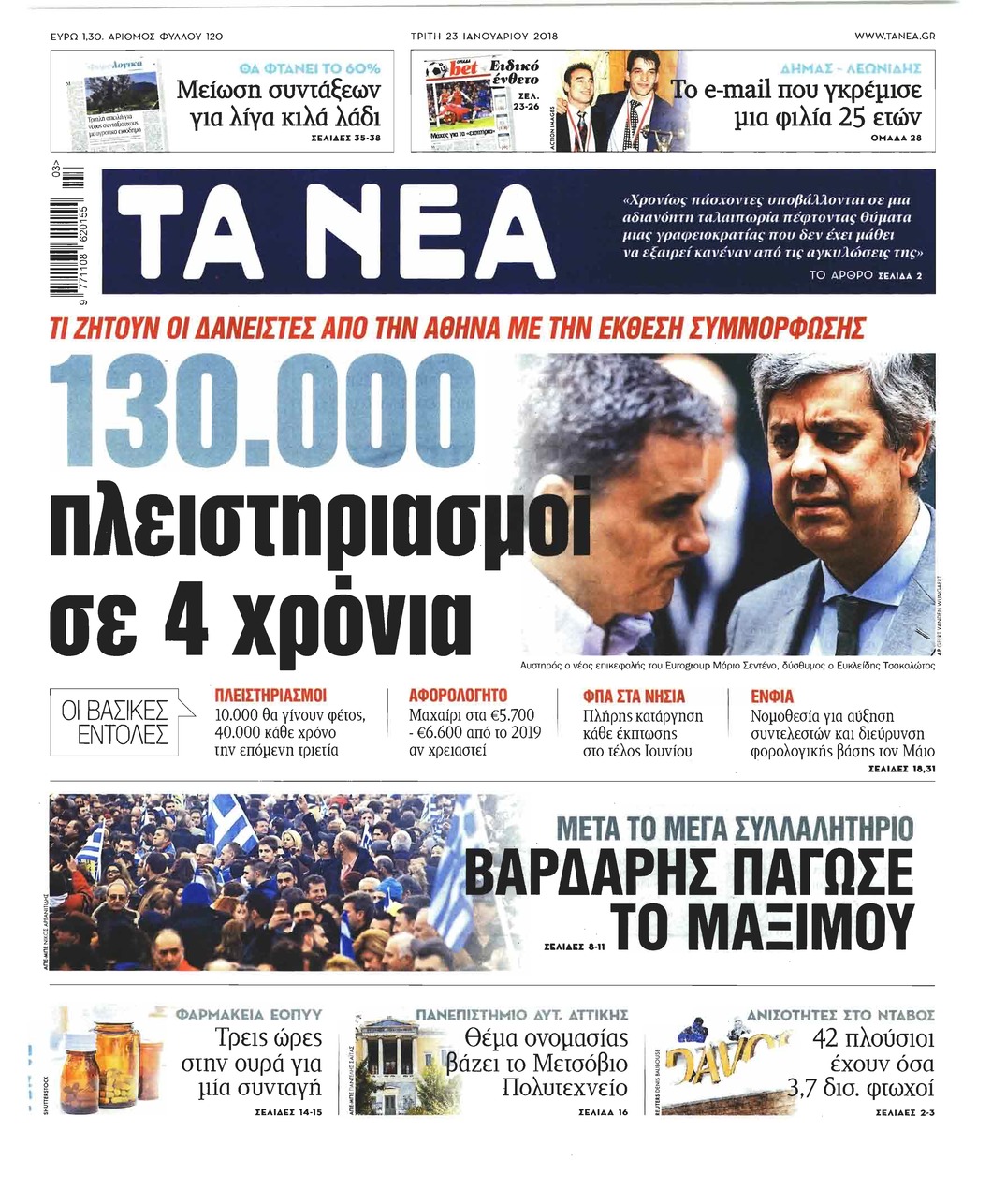 Πρωτοσέλιδο εφημερίδας Τα Νέα