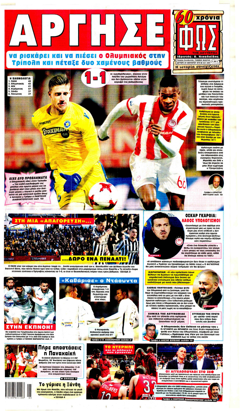 Πρωτοσέλιδο εφημερίδας Φως των σπορ