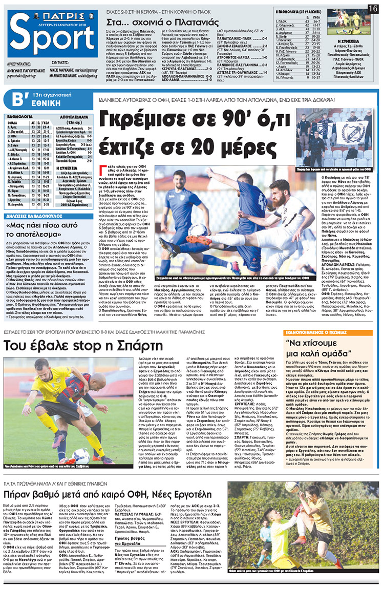 Πρωτοσέλιδο εφημερίδας Πατρίς Σπορ
