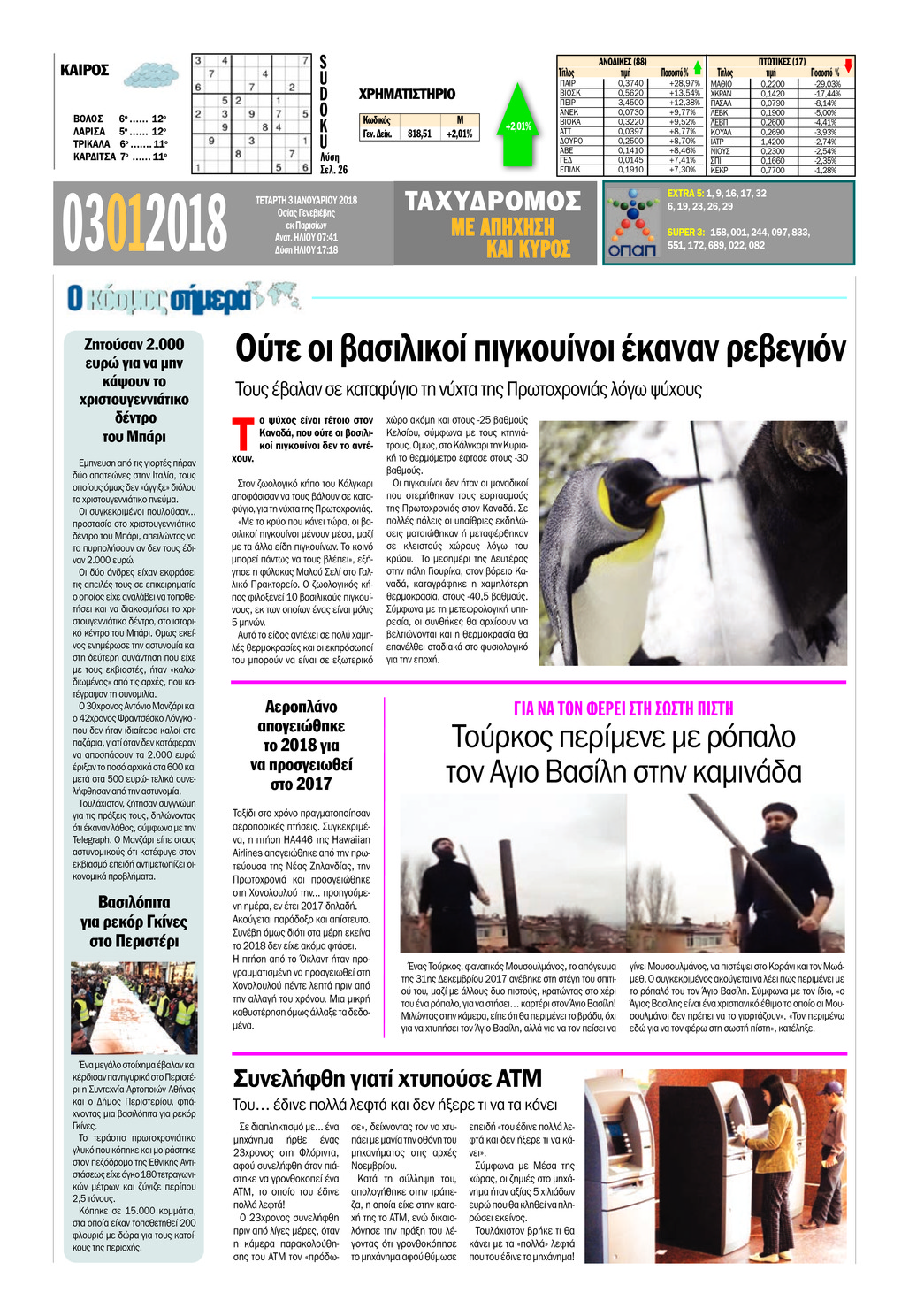 Οπισθόφυλλο εφημερίδας Ταχυδρόμος