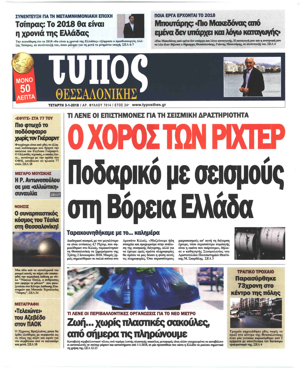 Πρωτοσέλιδο εφημερίδας Τύπος Θεσσαλονίκης