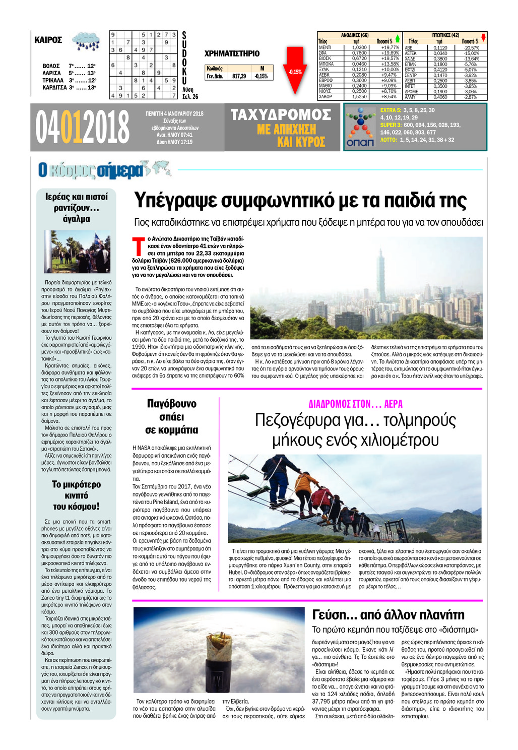 Οπισθόφυλλο εφημερίδας Ταχυδρόμος