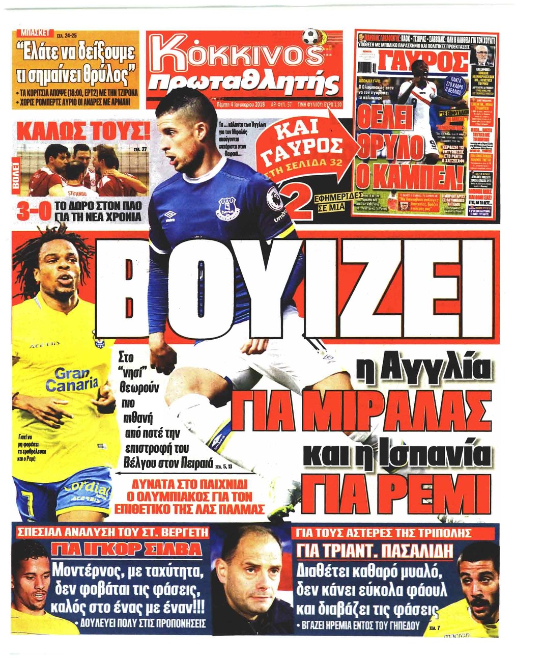 Πρωτοσέλιδο εφημερίδας Κόκκινος Πρωταθλητής