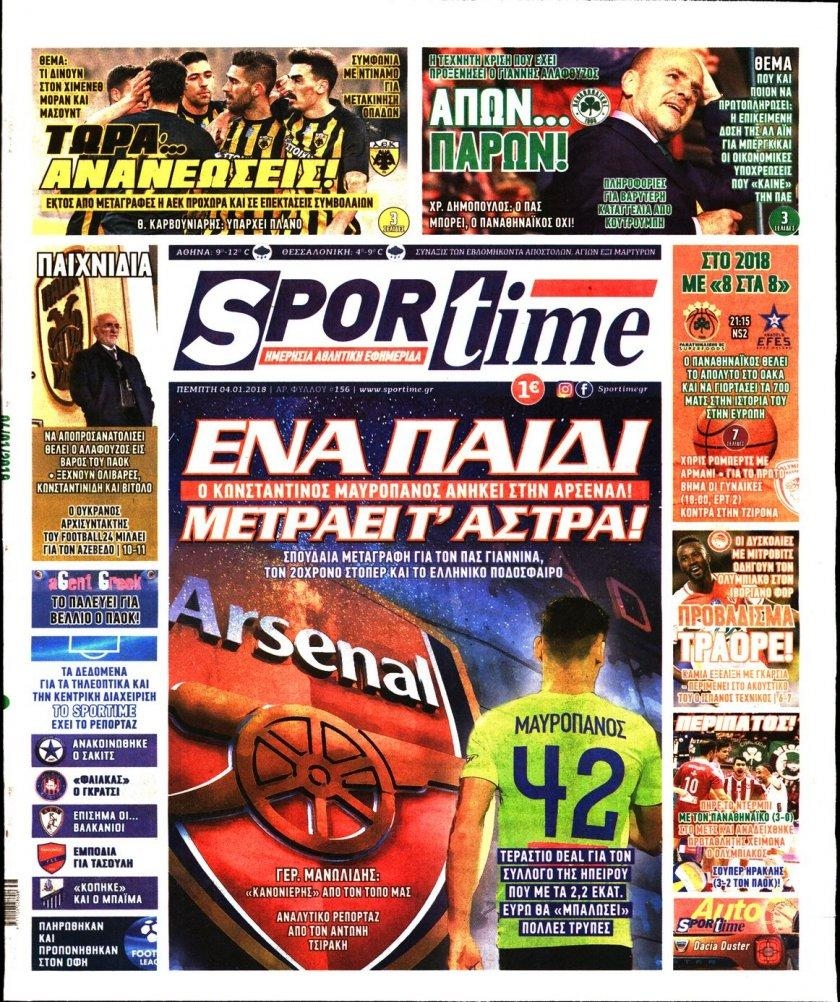 Πρωτοσέλιδο εφημερίδας Sportime