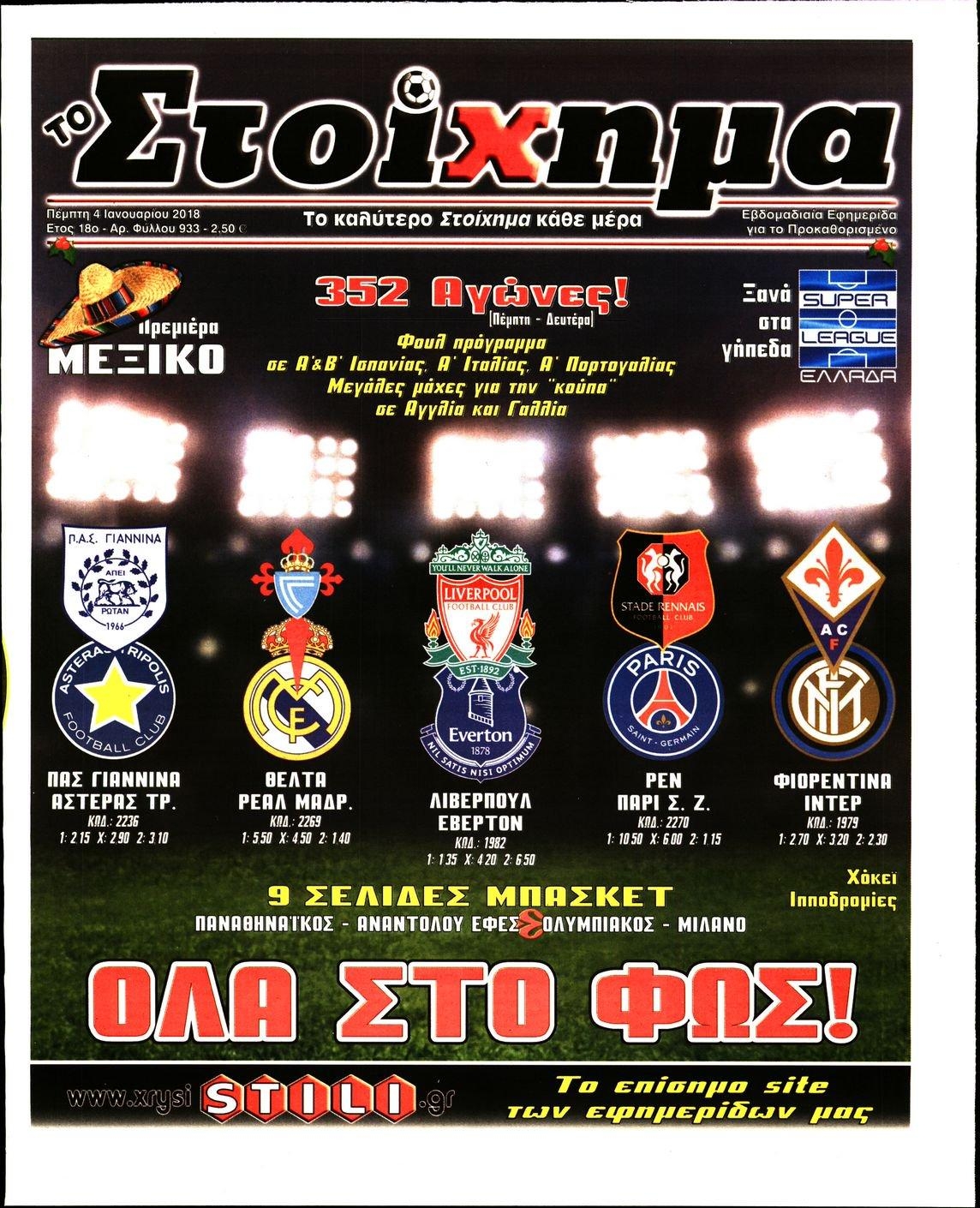 Πρωτοσέλιδο εφημερίδας Στοίχημα