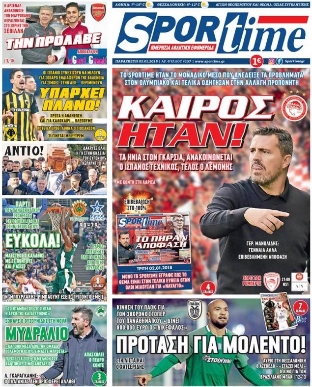 Πρωτοσέλιδο εφημερίδας Sportime