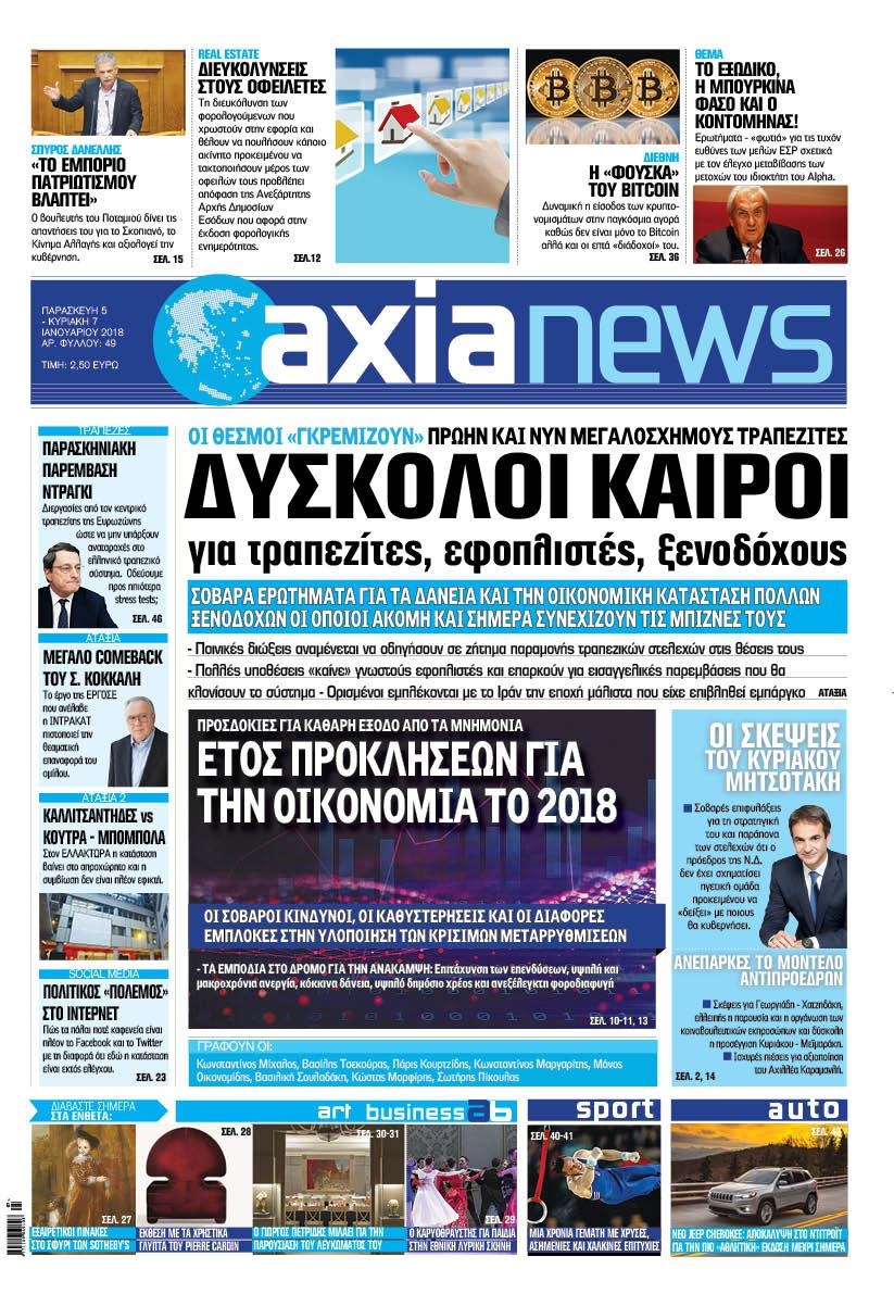 Πρωτοσέλιδο εφημερίδας Αξία News
