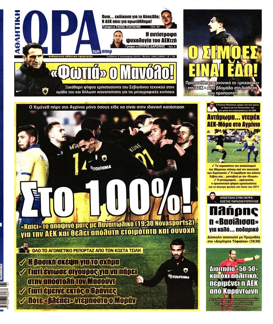 Πρωτοσέλιδο εφημερίδας Η ώρα των Σπορ