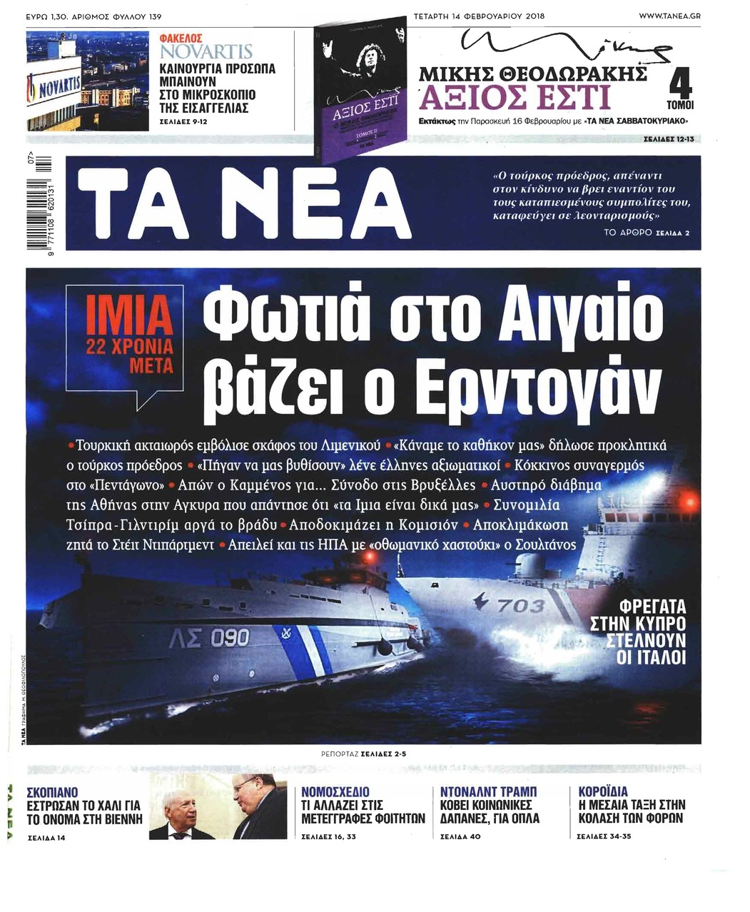 Πρωτοσέλιδο εφημερίδας Τα Νέα