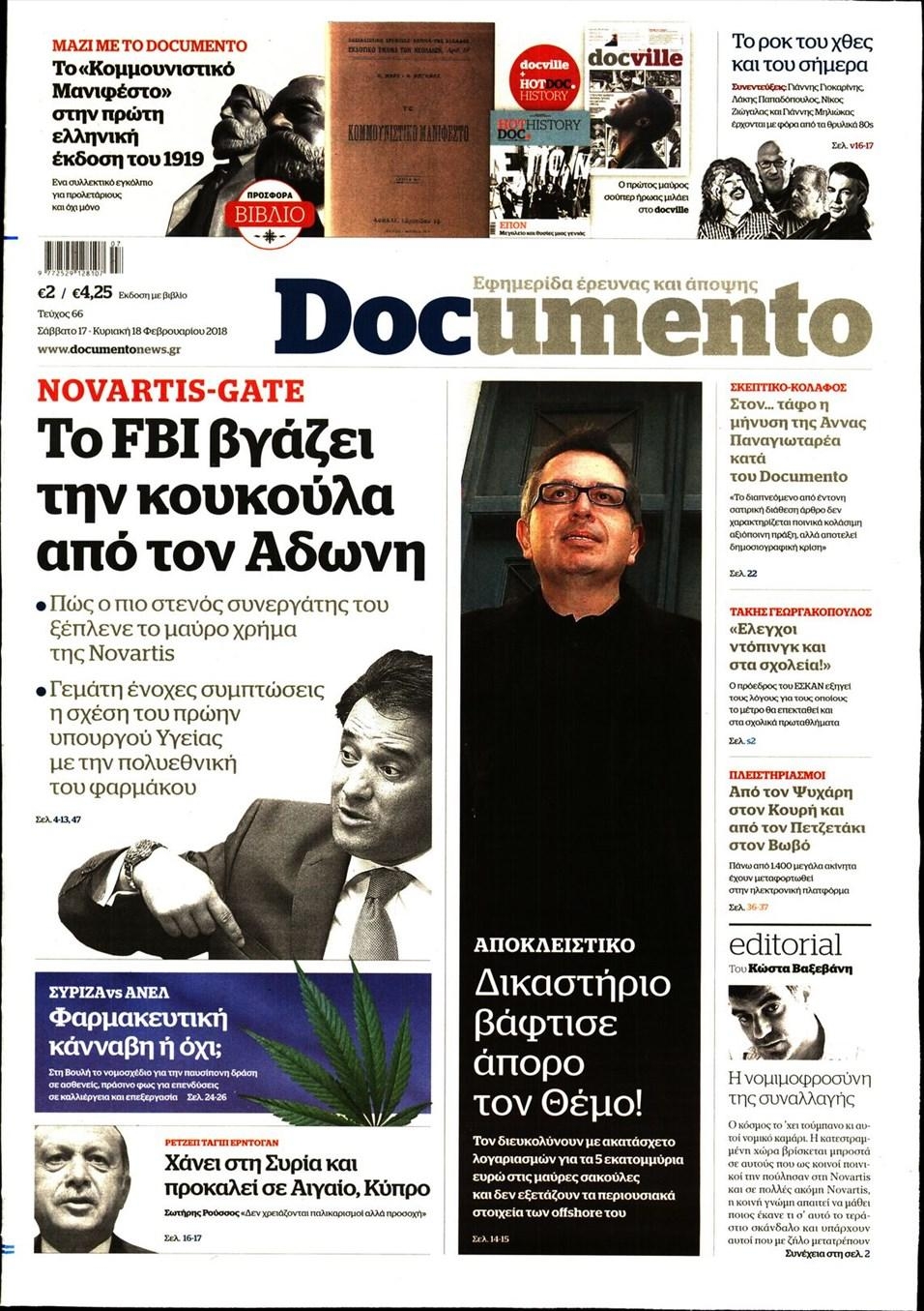 Πρωτοσέλιδο εφημερίδας Documento