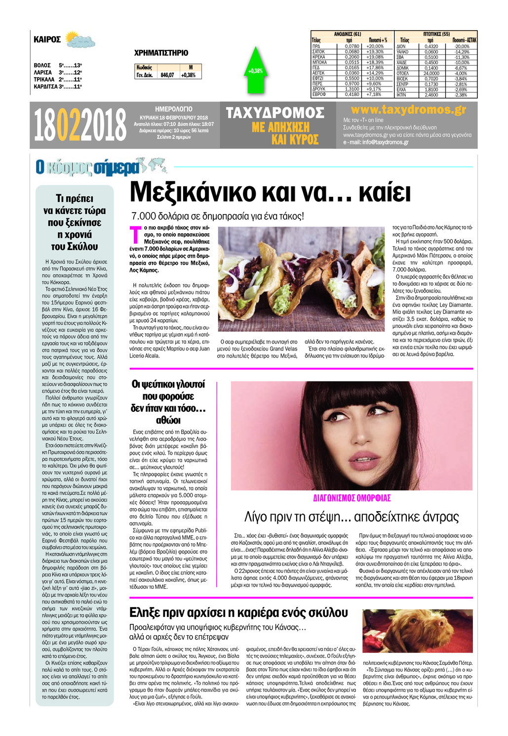 Οπισθόφυλλο εφημερίδας Ταχυδρόμος