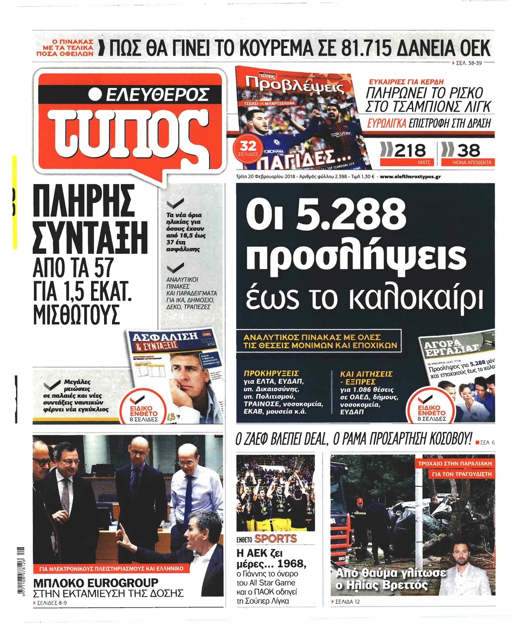 Πρωτοσέλιδο εφημερίδας Ελεύθερος Τύπος