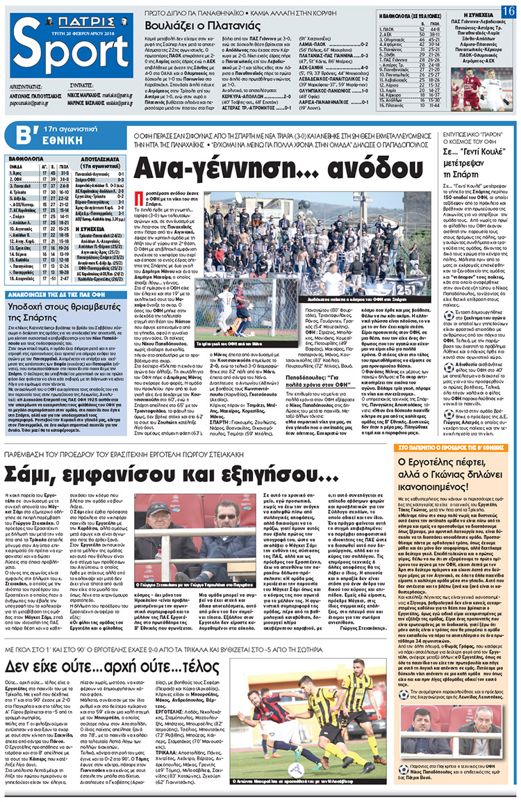 Πρωτοσέλιδο εφημερίδας Πατρίς Σπορ