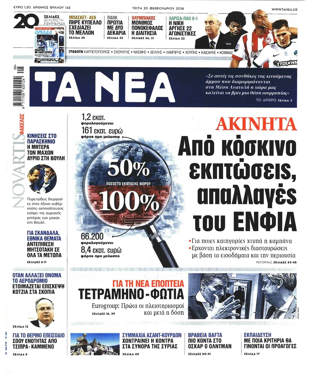 Πρωτοσέλιδο εφημερίδας Τα Νέα