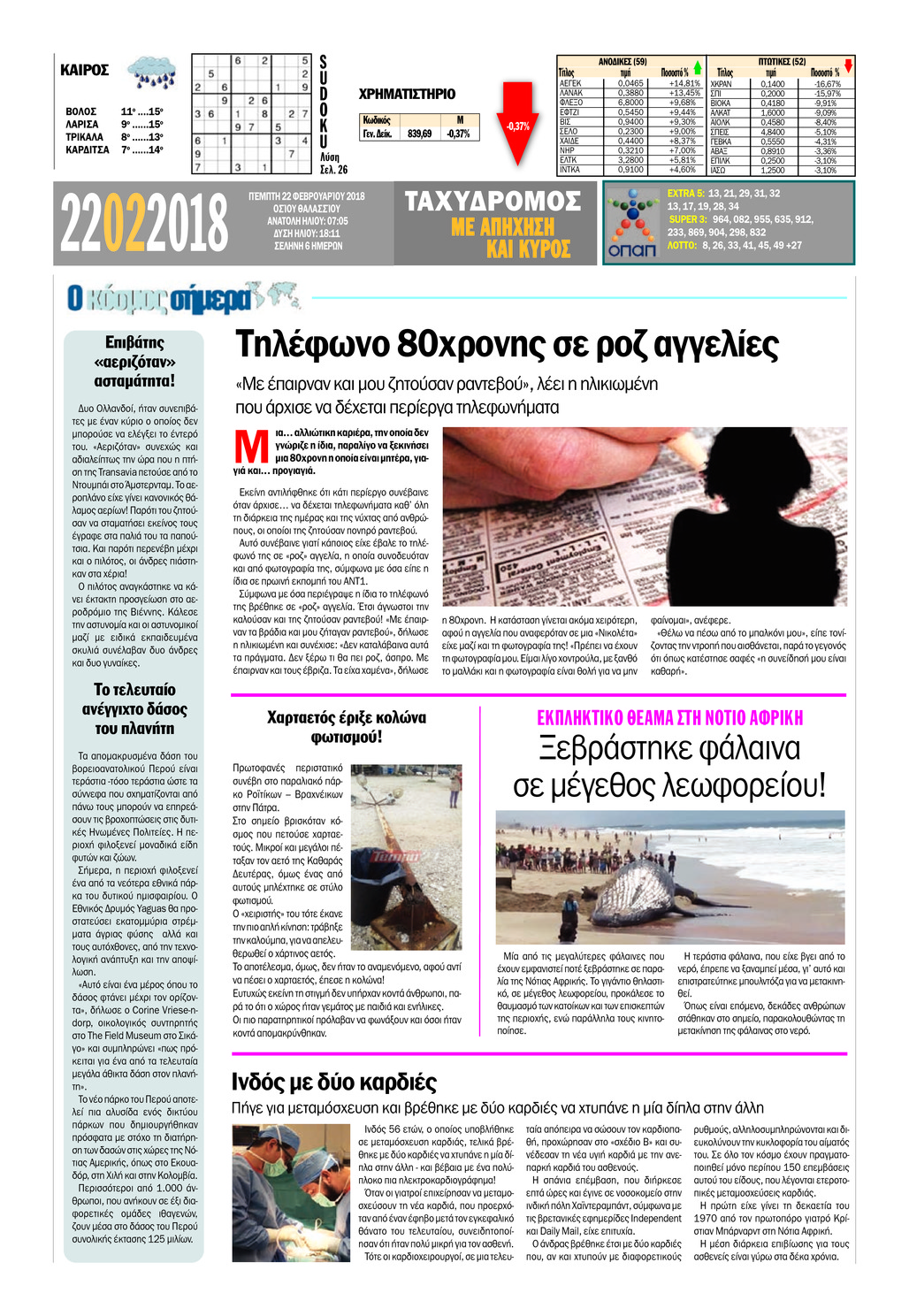 Οπισθόφυλλο εφημερίδας Ταχυδρόμος