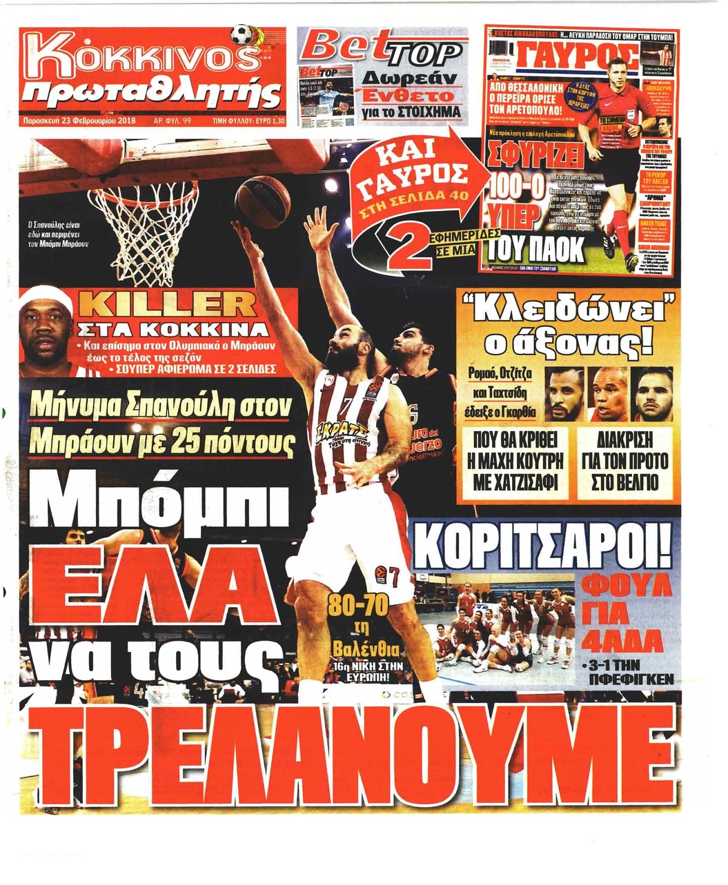 Πρωτοσέλιδο εφημερίδας Κόκκινος Πρωταθλητής