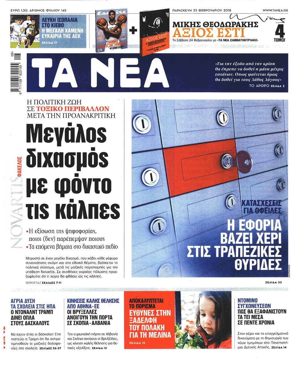 Πρωτοσέλιδο εφημερίδας Τα Νέα