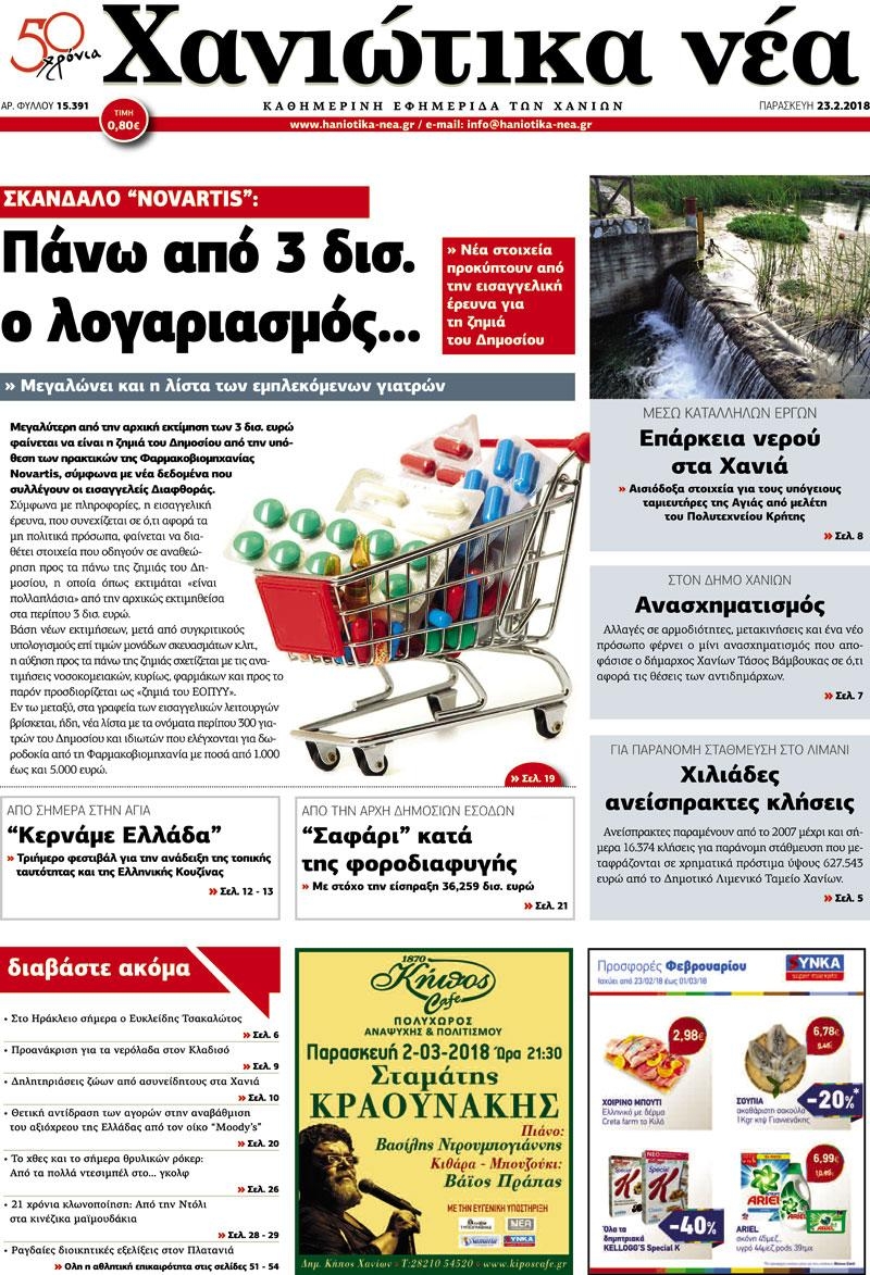 Πρωτοσέλιδο εφημερίδας Χανιώτικα Νέα