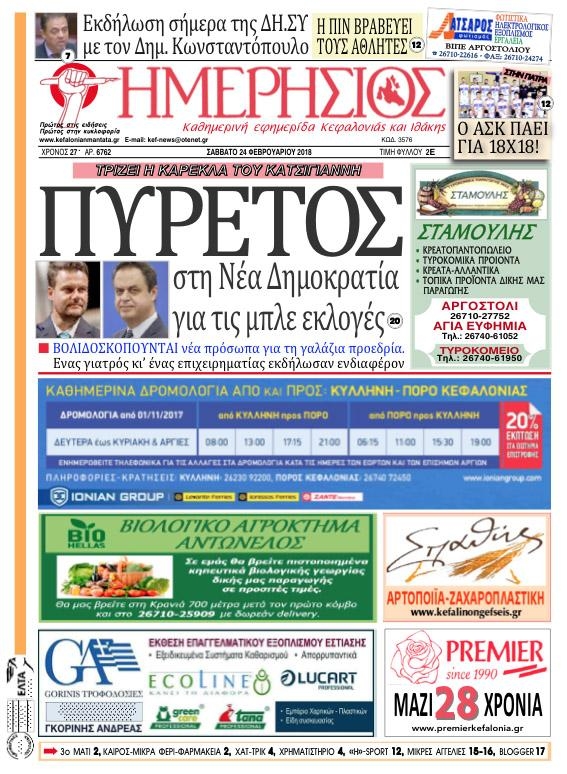 Πρωτοσέλιδο εφημερίδας Ημερήσιος