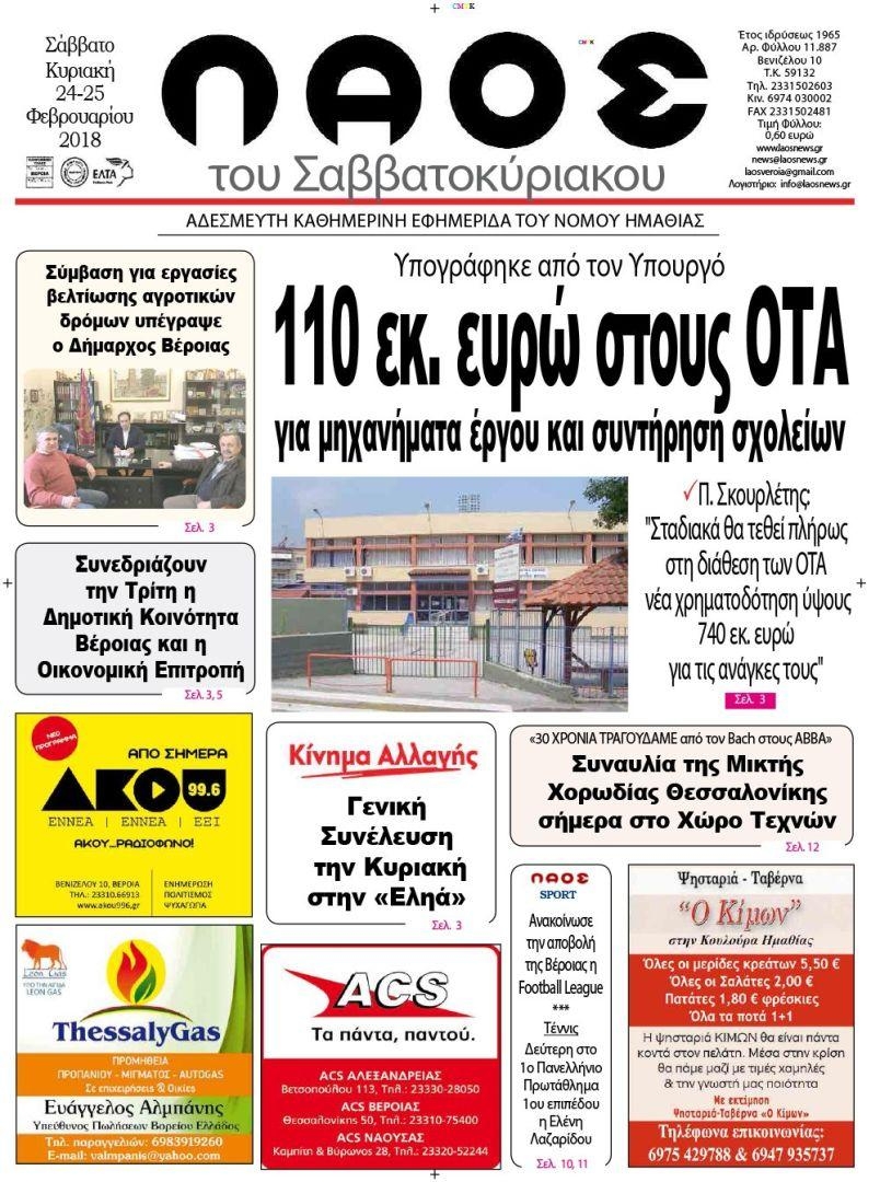 Πρωτοσέλιδο εφημερίδας Λαός Βέροιας