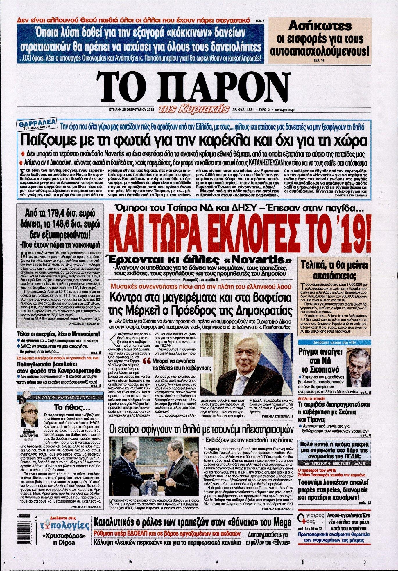 Πρωτοσέλιδο εφημερίδας Το Παρόν