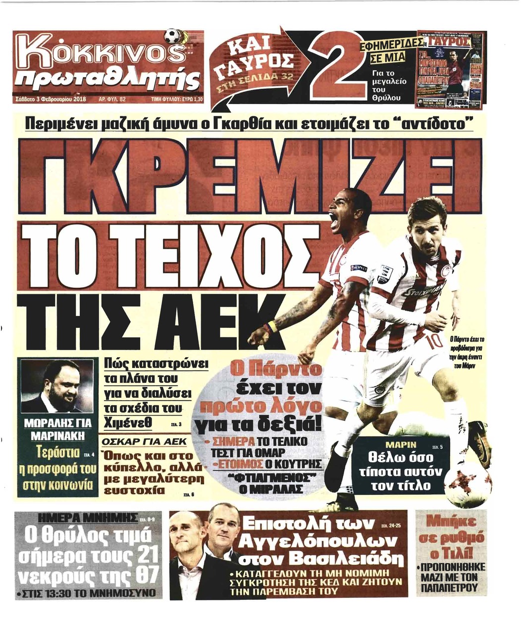 Πρωτοσέλιδο εφημερίδας Κόκκινος Πρωταθλητής