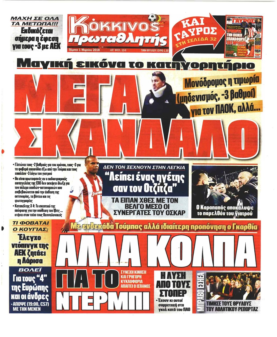 Πρωτοσέλιδο εφημερίδας Κόκκινος Πρωταθλητής