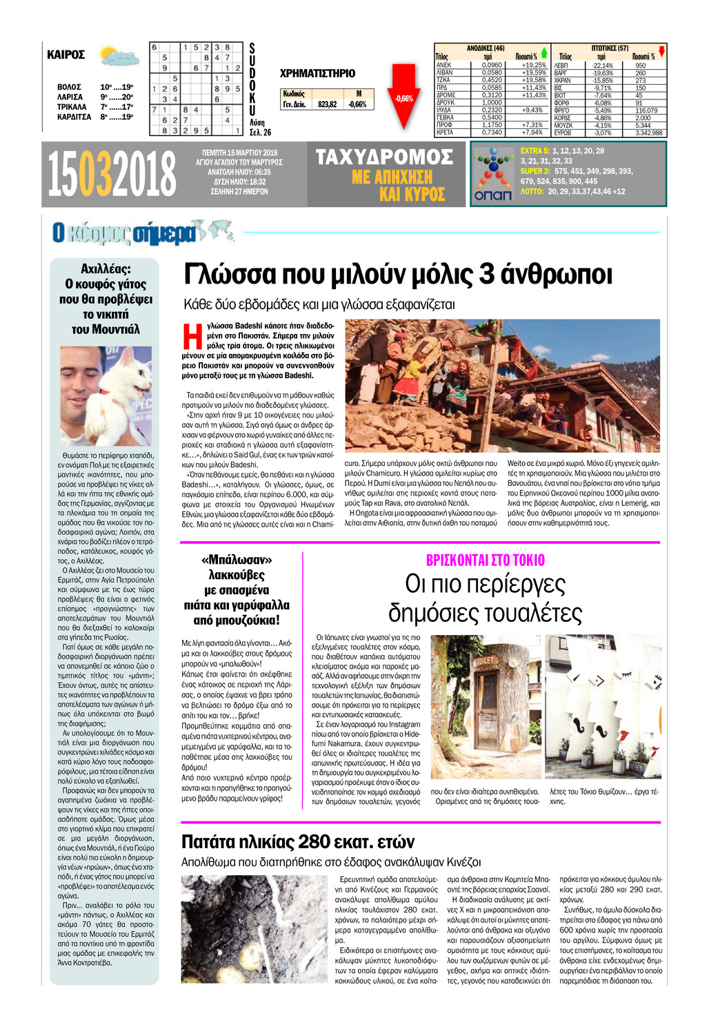 Οπισθόφυλλο εφημερίδας Ταχυδρόμος