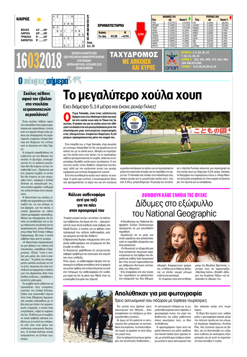 Οπισθόφυλλο εφημερίδας Ταχυδρόμος