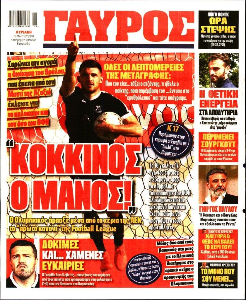 Οπισθόφυλλο εφημερίδας Κόκκινος Πρωταθλητής