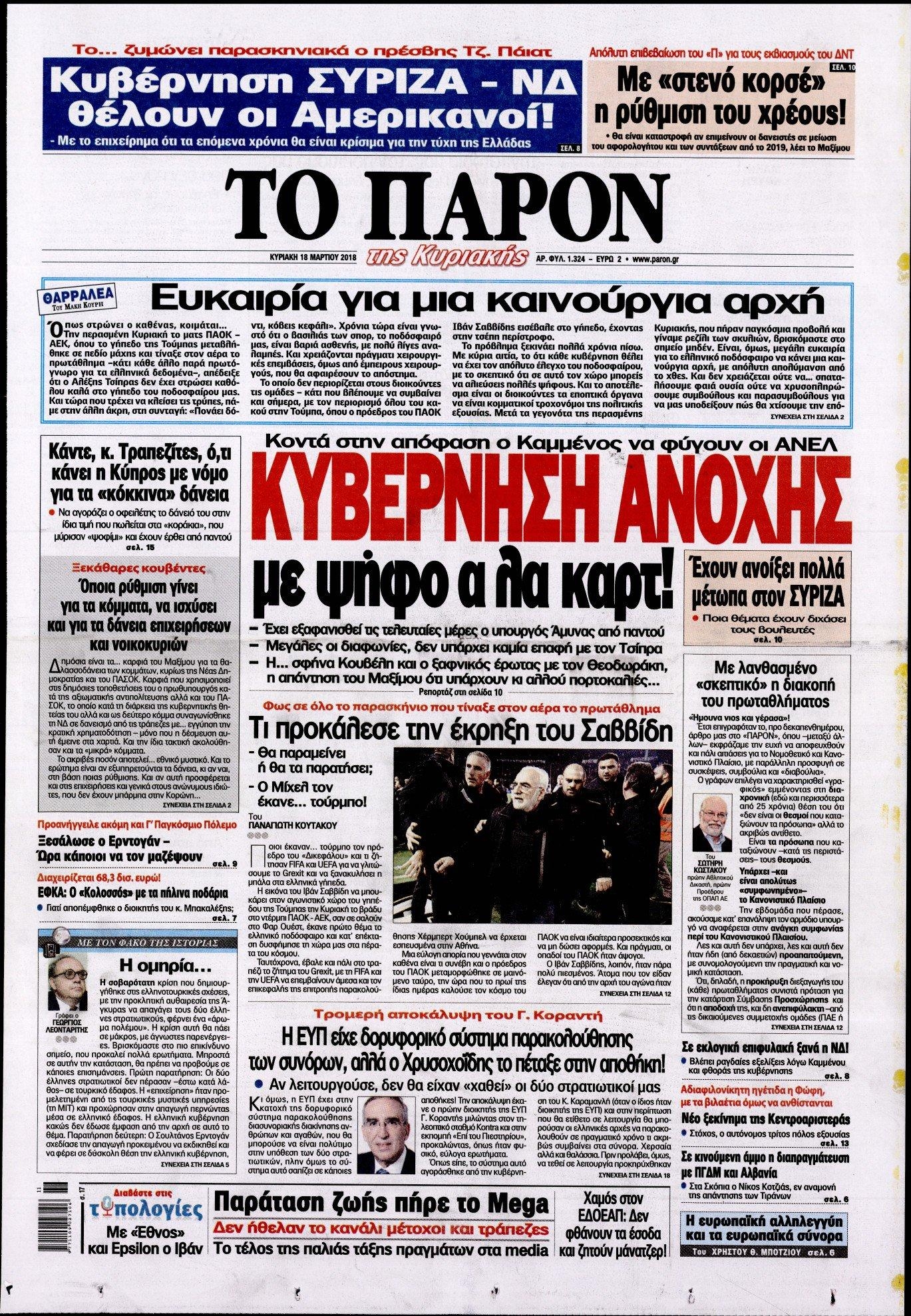 Πρωτοσέλιδο εφημερίδας Το Παρόν