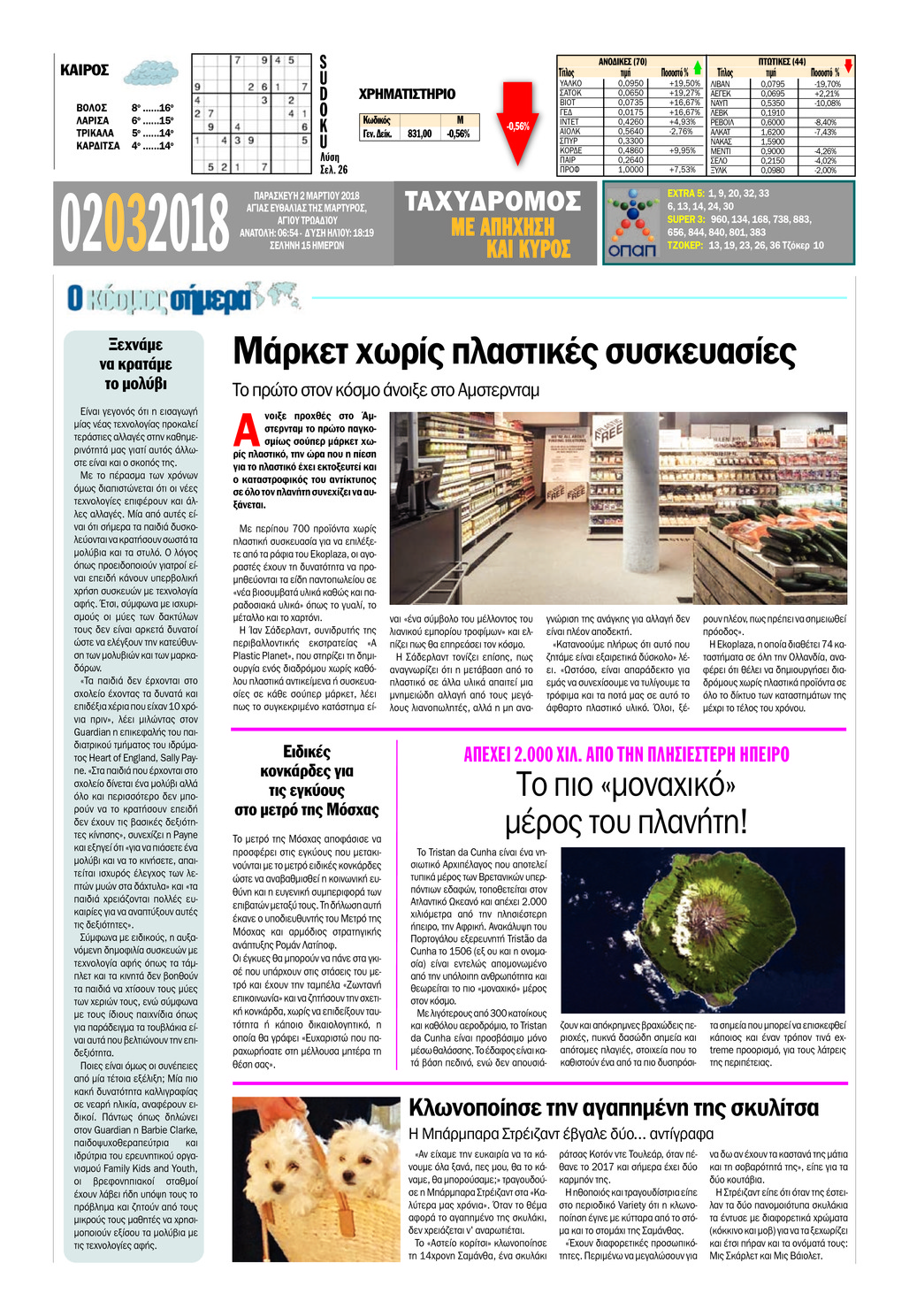 Οπισθόφυλλο εφημερίδας Ταχυδρόμος