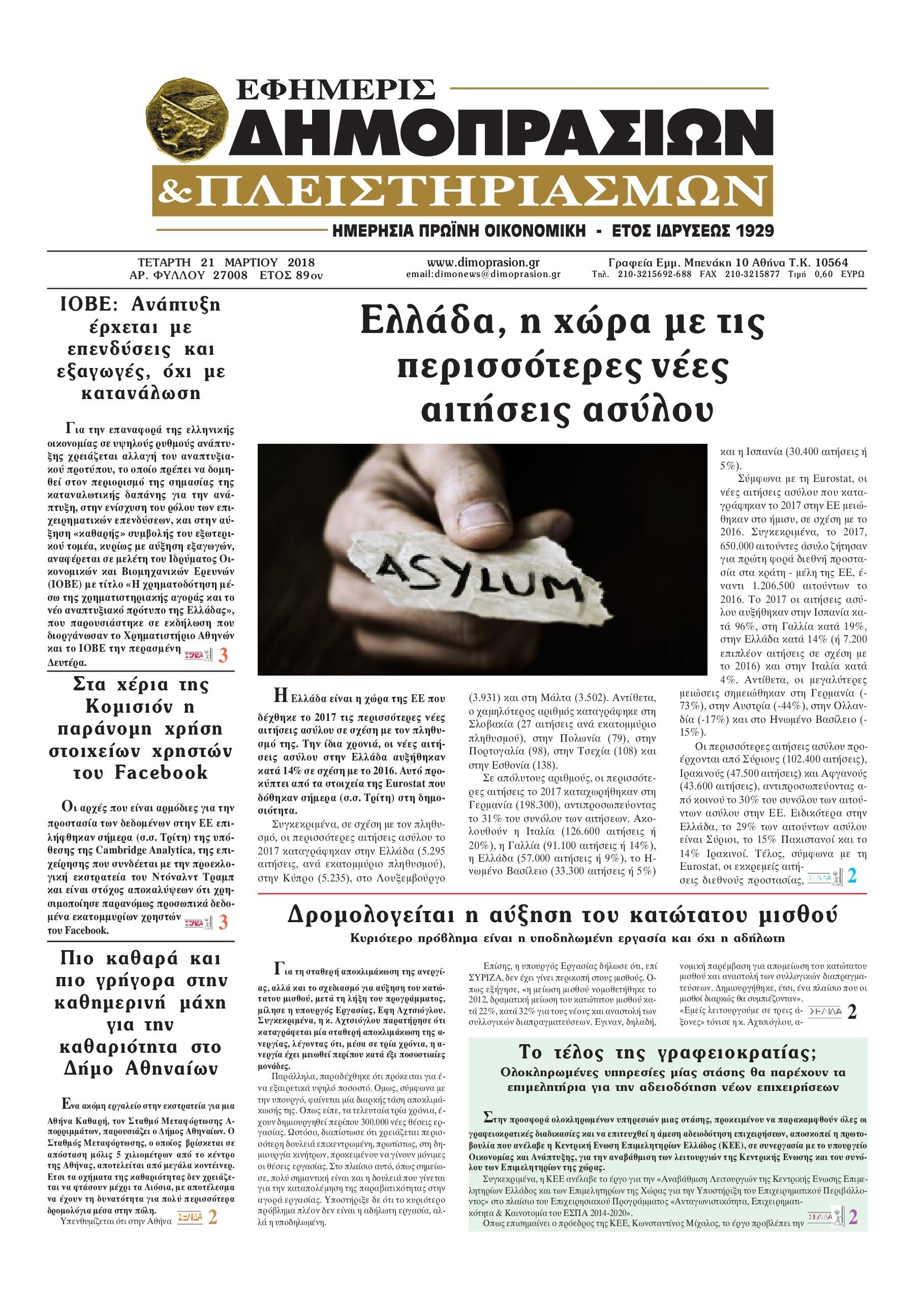 Πρωτοσέλιδο εφημερίδας Δημοπρασιών