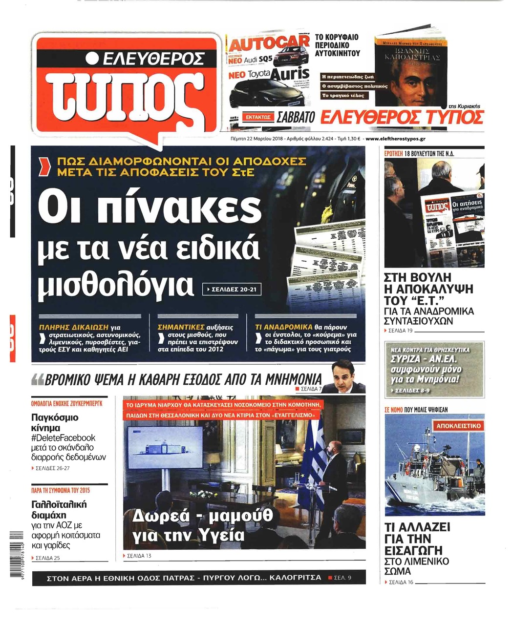 Πρωτοσέλιδο εφημερίδας Ελεύθερος Τύπος