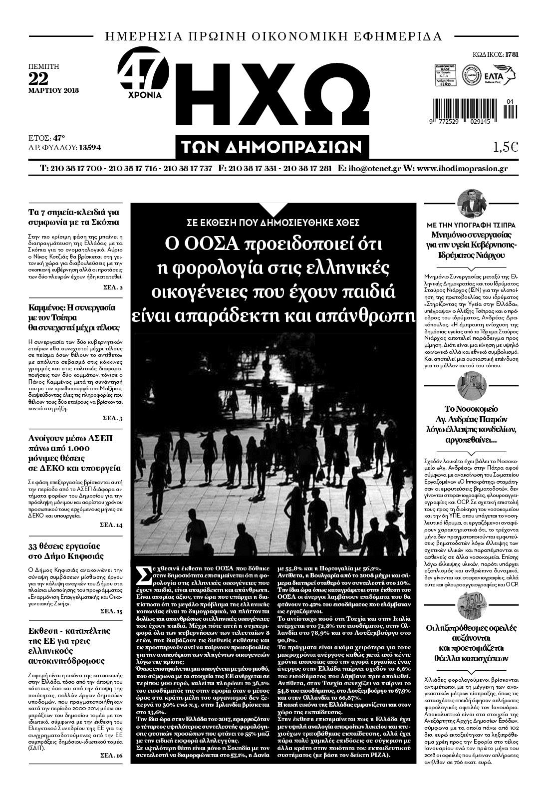 Πρωτοσέλιδο εφημερίδας Ηχώ