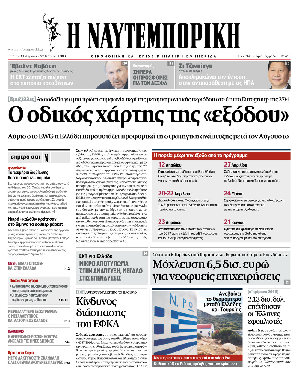 Πρωτοσέλιδο εφημερίδας Ναυτεμπορική