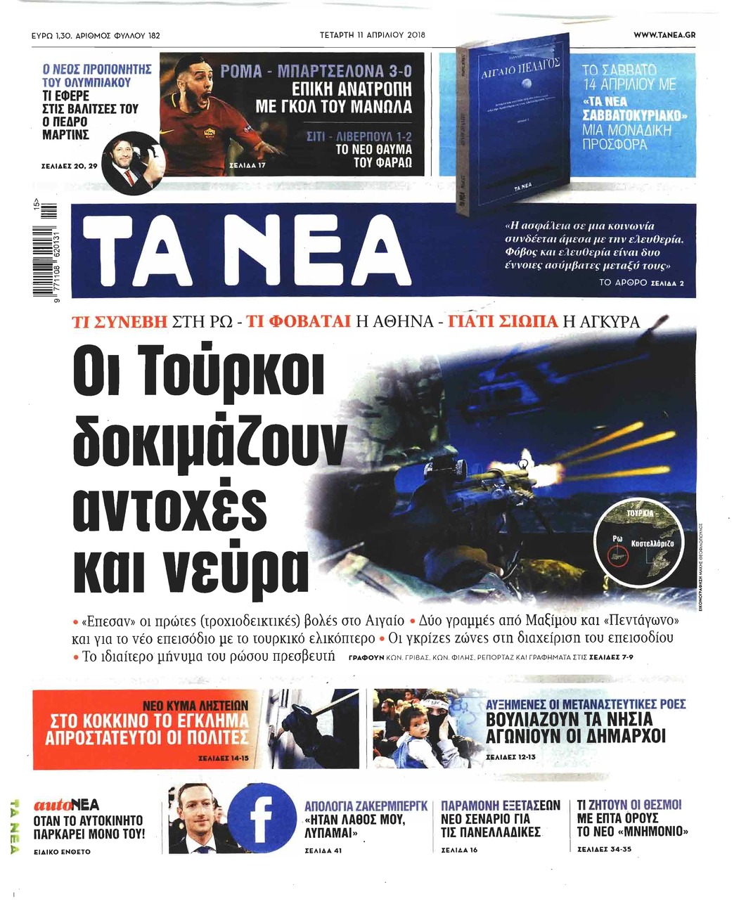 Πρωτοσέλιδο εφημερίδας Τα Νέα