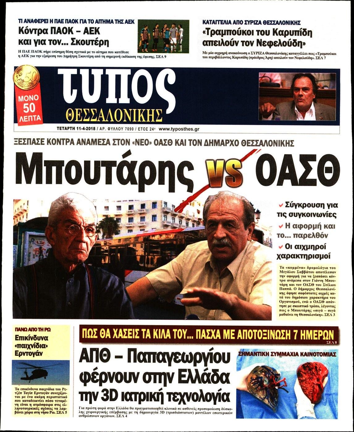 Πρωτοσέλιδο εφημερίδας Τύπος Θεσσαλονίκης