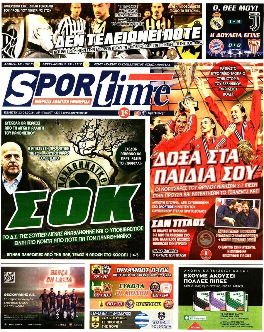 Πρωτοσέλιδο εφημερίδας Sportime