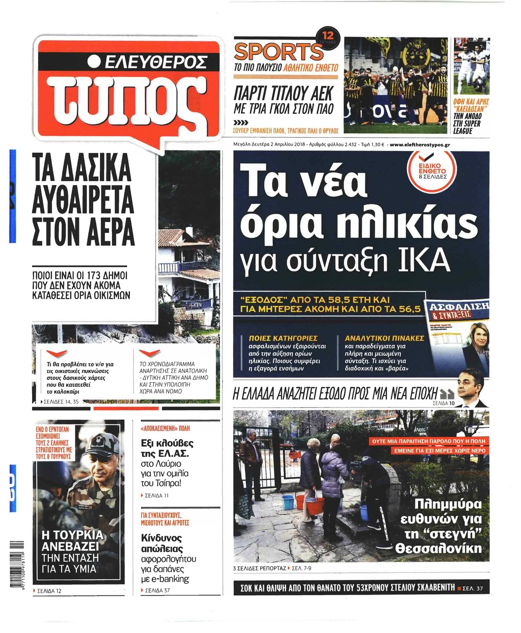 Πρωτοσέλιδο εφημερίδας Ελεύθερος Τύπος