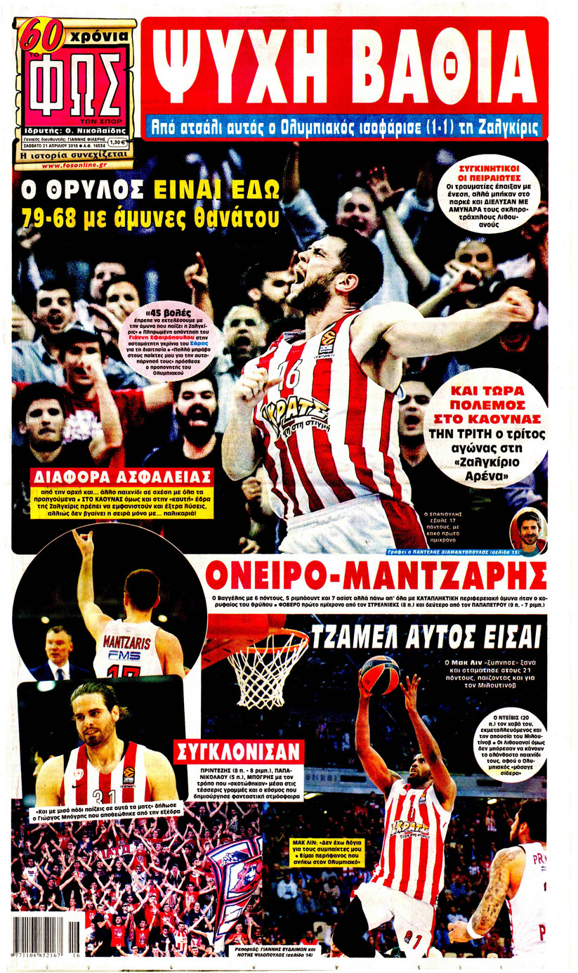 Πρωτοσέλιδο εφημερίδας Φως των σπορ