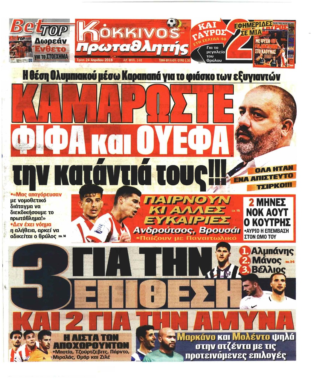 Πρωτοσέλιδο εφημερίδας Κόκκινος Πρωταθλητής