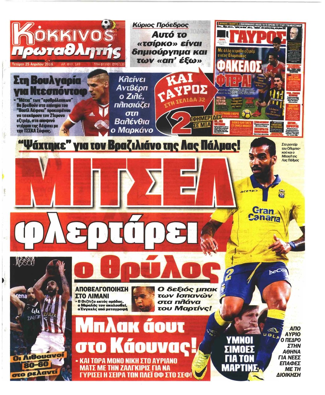 Πρωτοσέλιδο εφημερίδας Κόκκινος Πρωταθλητής