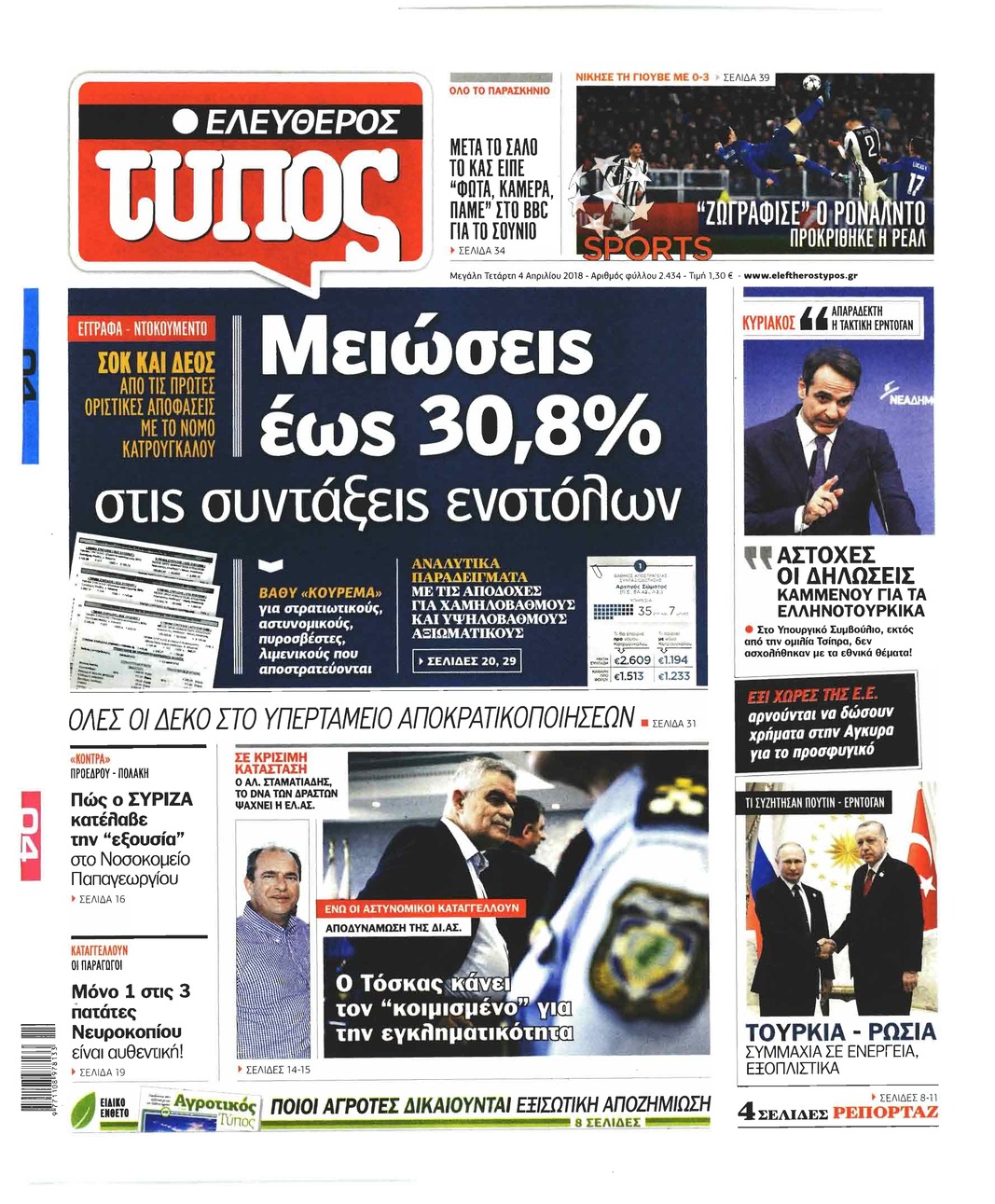Πρωτοσέλιδο εφημερίδας Ελεύθερος Τύπος
