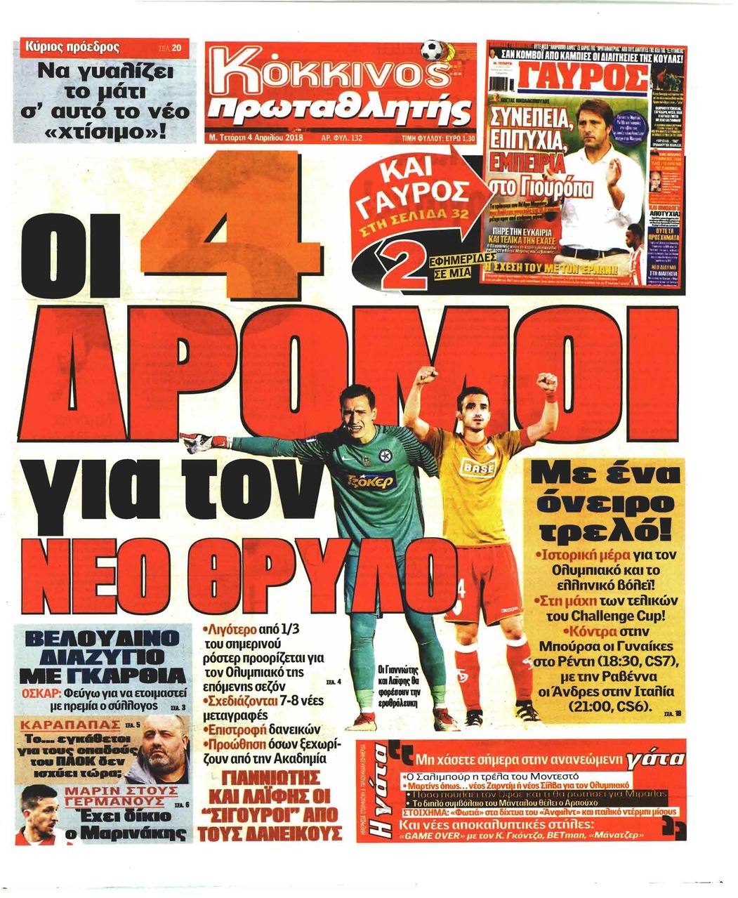 Πρωτοσέλιδο εφημερίδας Κόκκινος Πρωταθλητής